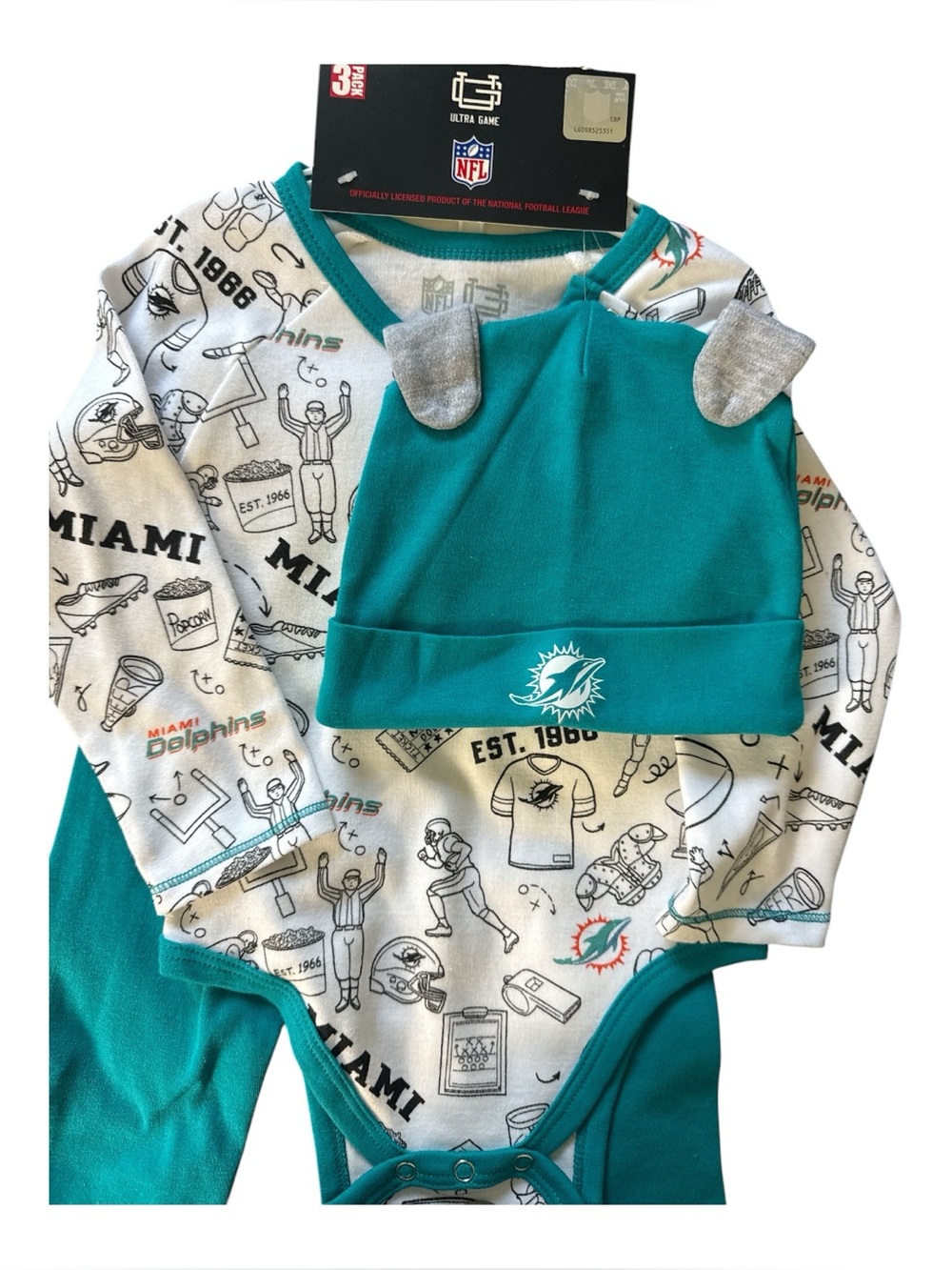 NWT Ultra Game NFL Miami Dolphins Baby Outfit Set FOOTBALL UNISEX 18M 18 Months